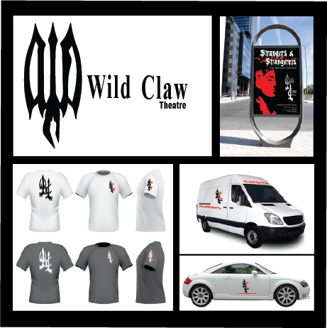 Wildclaw logo, street banner ad, logo on t-shirts and vehicles.