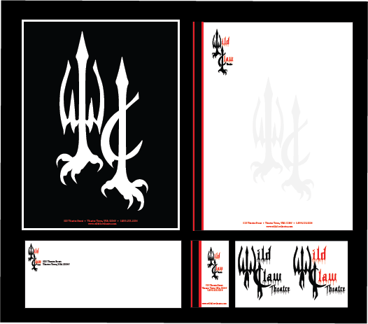 Wildclaw business cards, stationary, envelope and folder designs.