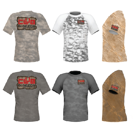 Club Dungeon logo on t-shirts designed by Carin Camen.