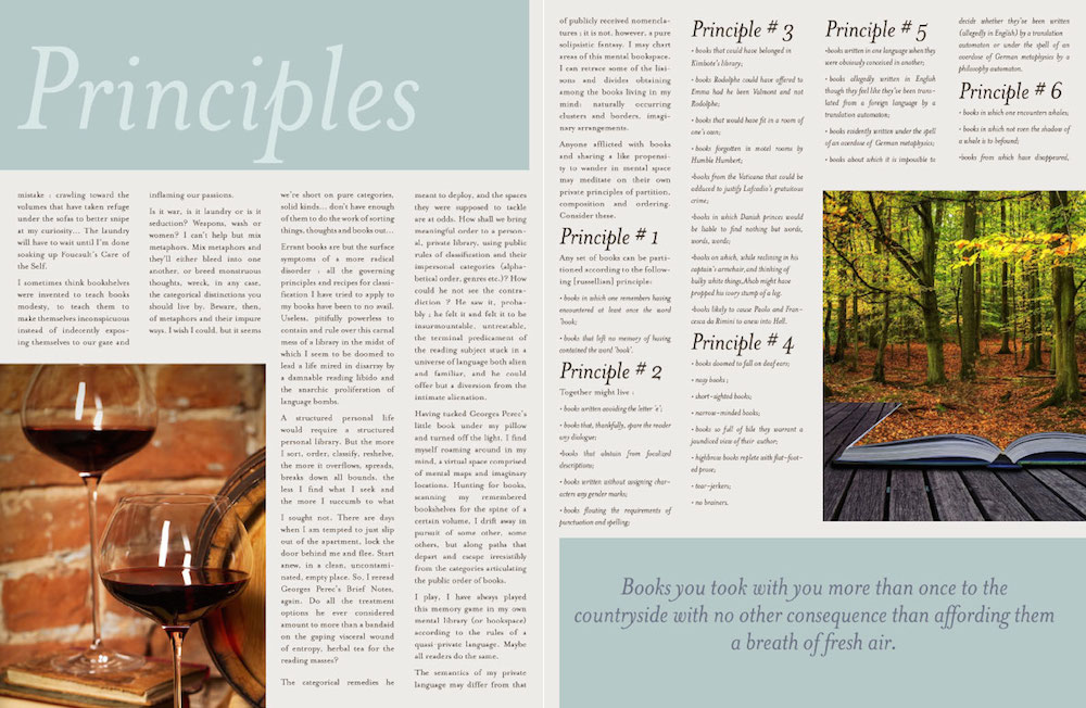 Books and More magazine third, two page spread of On Bookshelves article by Anne F. Gareila.