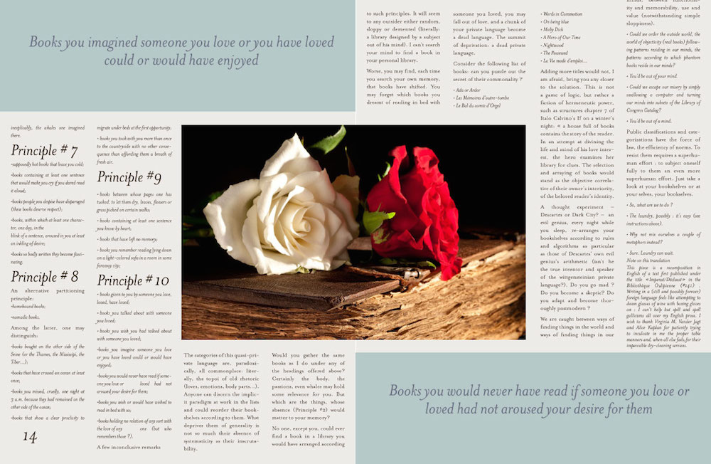 Books and More magazine fourth, two page spread of On Bookshelves article by Anne F. Gareila.